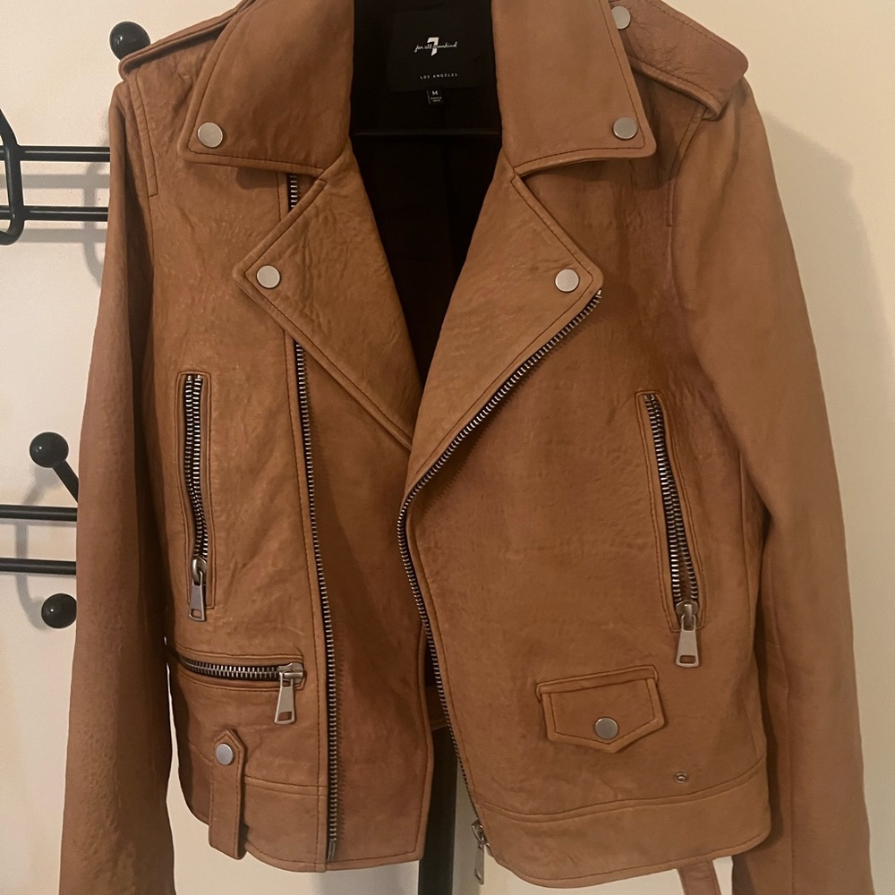 7 For All Mankind Women's Leather Moto Jacket - Brown